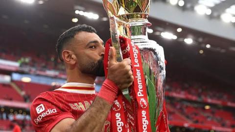 Mohamed Salah with Premier League trophy