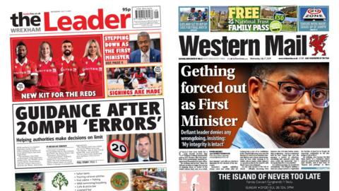 Front pages of the Western Mail and the Wrexham Leader