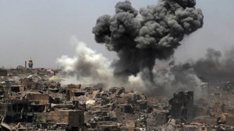 Aftermath of a Coalition airstrike on the city of Mosul in 2017