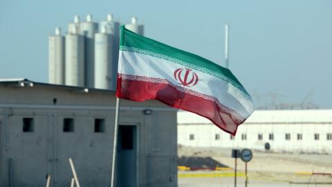 Iranian flag in Iran's Bushehr nuclear power plant on 10 November 2019