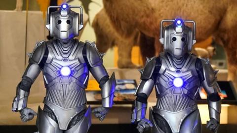 Cybermen in the museum for the launch of the exhibiton