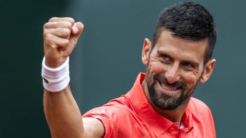 Novak Djokovic celebrates a victory at the Geneva Open