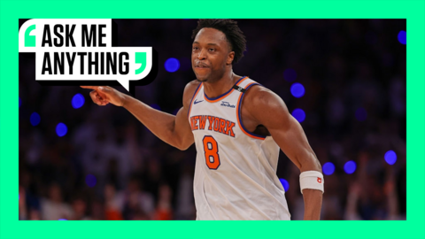 OG Anunoby of the New York Knicks with an Ask Me Anything border around him