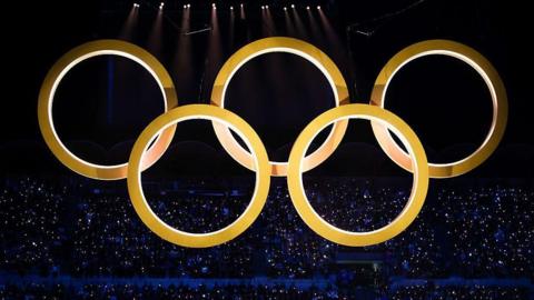 Olympic rings at the Winter Olympics opening ceremony