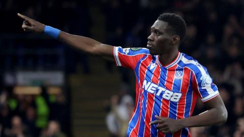 Ismaila Sarr celebrates a goal for Crystal Palace