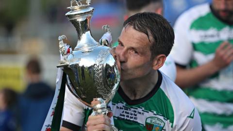 New Saints captain Chris Marriott with the Welsh Cup