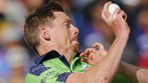 Ireland's Craig Young bowls against India at Malahide last year