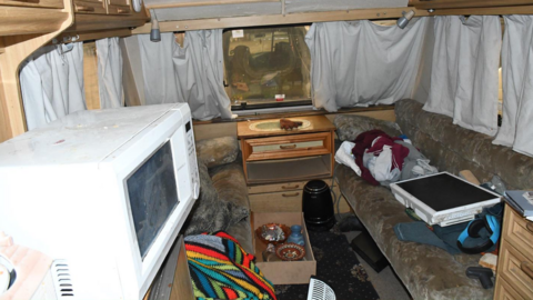 Interior of man's caravan