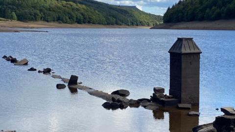 Exposed building under Ladybower Reservoir