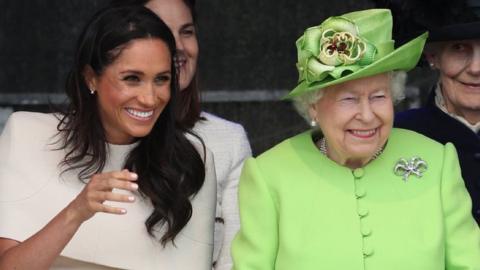 Queen Elizabeth II and the Duchess of Sussex at the opening of the new Mersey Gateway Bridge, in Widnes, Cheshire