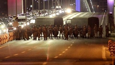 The Bosphorus bridge was blocked off by military units