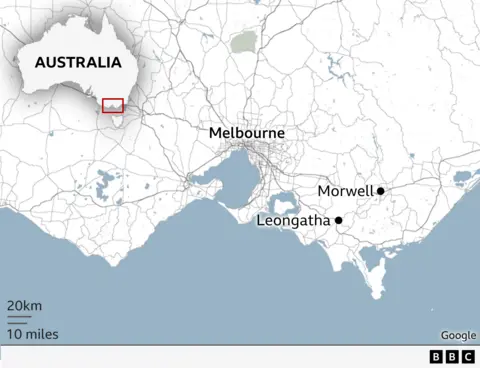 Map of southern Australia showing Morwell to the south-east of Melbourne