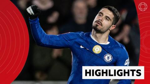 Chelsea's Pedro Neto celebrates a win against Hull at the FA Cup on February 13 2026.