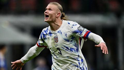 Erling Haaland celebrates Norway goal