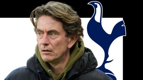 Thomas Frank and the Tottenham club badge