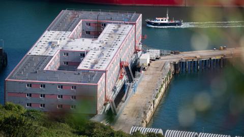 Bibby Stockholm at Portland Port in Dorset on 4 August 2023.