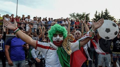 Iranian fans in Saransk outside the Portugal team's hotel June 2018