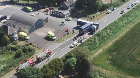 Scene of bus and lorry crash