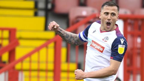 Antoni Sarcevic celebrates scoring for Bolton Wanderers against Crawley Town