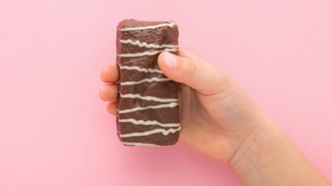 Hand holding a chocolate biscuit
