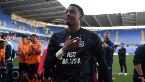 Cardiff City goalkeeper Nathan Trott celebrates 