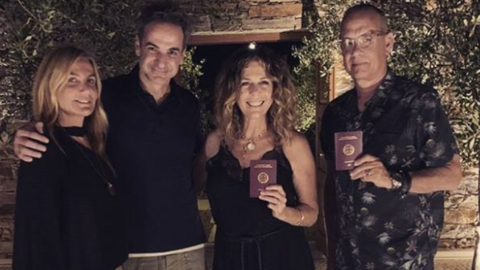 Tom Hanks and Rita Wilson pictured with Greece's prime minister and his wife
