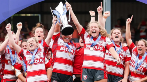 Gloucester-Hartpury celebrate winning the 2022-23 title