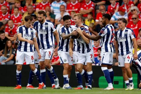 West Bromwich Albion players celebrating goal vs Wrexham