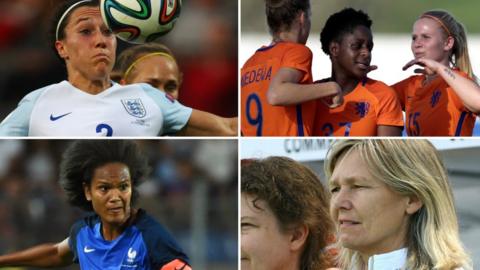 Lucy Bronze (top left), Wendie Renard, Anna Signuel (bottom right), the Netherlands (top right)