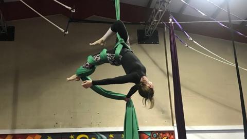 An aerial silks class in action in Cardiff