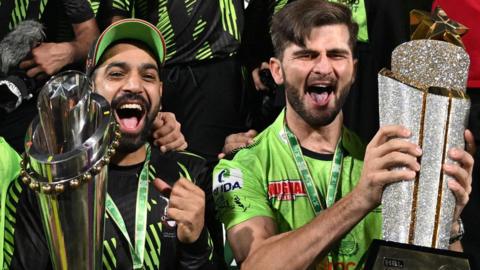 Lahore Qalandars celebrate winning the 2025 PSL title