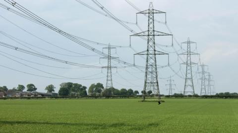 pylons running through a field in Lincolnshire