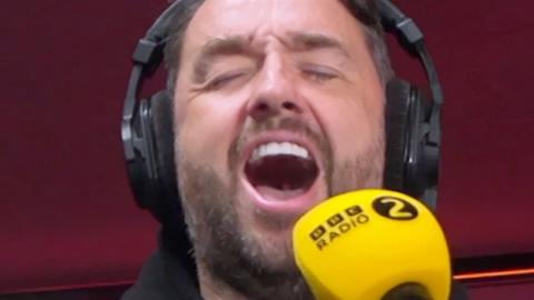 Jason Manford singing in the R2 studio