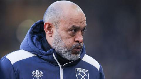 Nuno Espirito Santo, head coach of West Ham United, reacts
