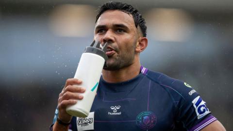  Bevan French of Wigan takes a drink in preparation for a Super League match 