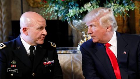 McMaster, left, with Donald Trump, right, at the White House after the announcement