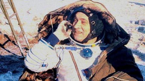 Valery Polyakov in a cosmonaut's suit