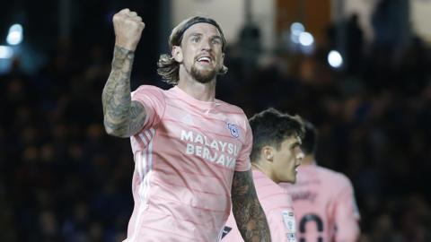 Aden Flint celebrates for Cardiff