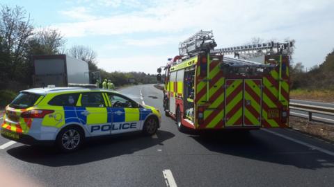 Emergency vehicles on A14