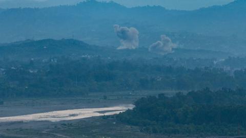 Smoke billows after an explosion in Jammu in Indian-administered Kashmir