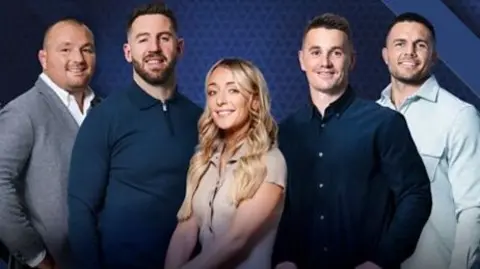L-R: Ken Owens, Alex Cuthbert, Lauren Jenkins, Jonathan Davies and Ellis Jenkins