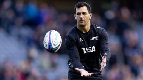 Matias Moroni catches a ball during pre-match warm up for Argentina 