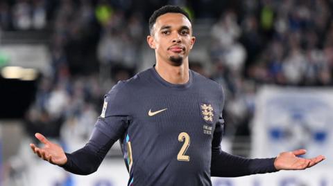 Trent Alexander-Arnold celebrates for England