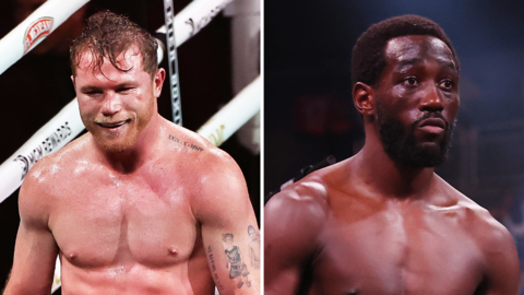 A split graphic of Saul 'Canelo' Alvarez's (left) and Terence Crawford (right)