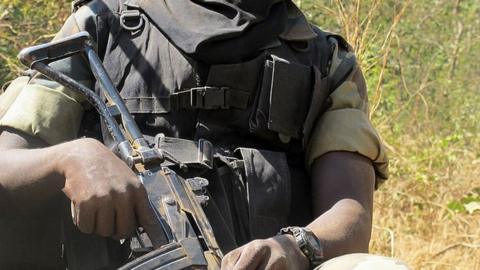 A photo taken on December 15, 2012 shows a Cameroonian elite unit soldier of the Rapid Intervention Batallion (BIR) patrolling in a national park in the north of the country