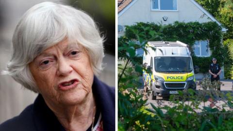 A composite image shows on the left Anne Widdecombe and on the right police outside her residence today