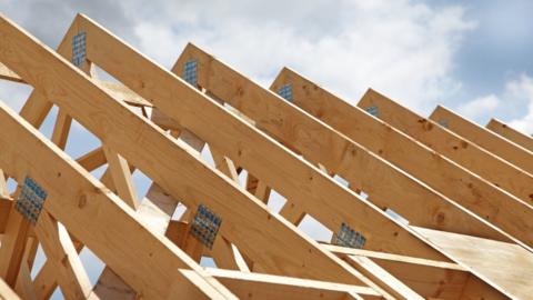 Close up of roof timbers in a partially constructed house