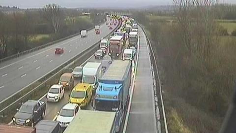 Traffic camera showing queuing traffic on the M4