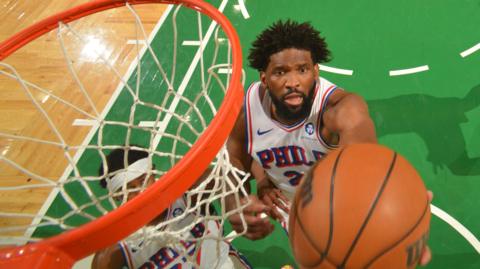 Philadelphia 76ers star Joel Embiid drives for the basket in his team's win against the Boston Celtics in game seven of their play-off series