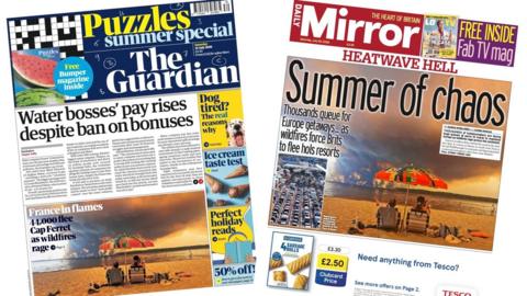 A composite image of the front pages of the Guardian and the Daily Mirror on 25 July 2026